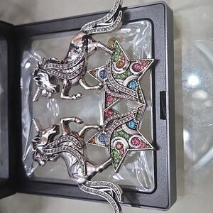 Silver Unicorn and Star Earrings
